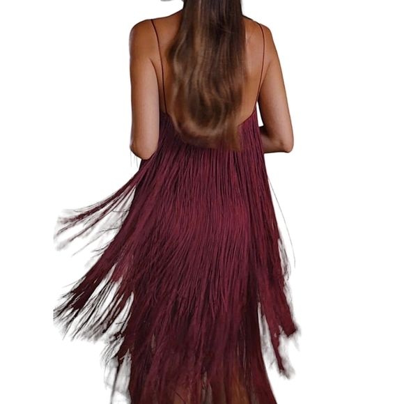 SOLD - NWT Commense Red Fringe Flapper-Style Open Back Sleeveless Short Dress - Picture 2 of 8